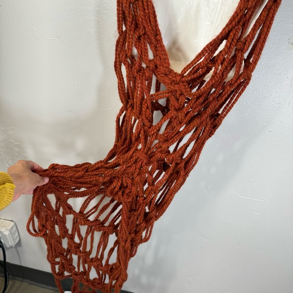 custom hand knit knotted rust red net dress sleeveless scoop neck high low artsy - Picture 2 of 15
